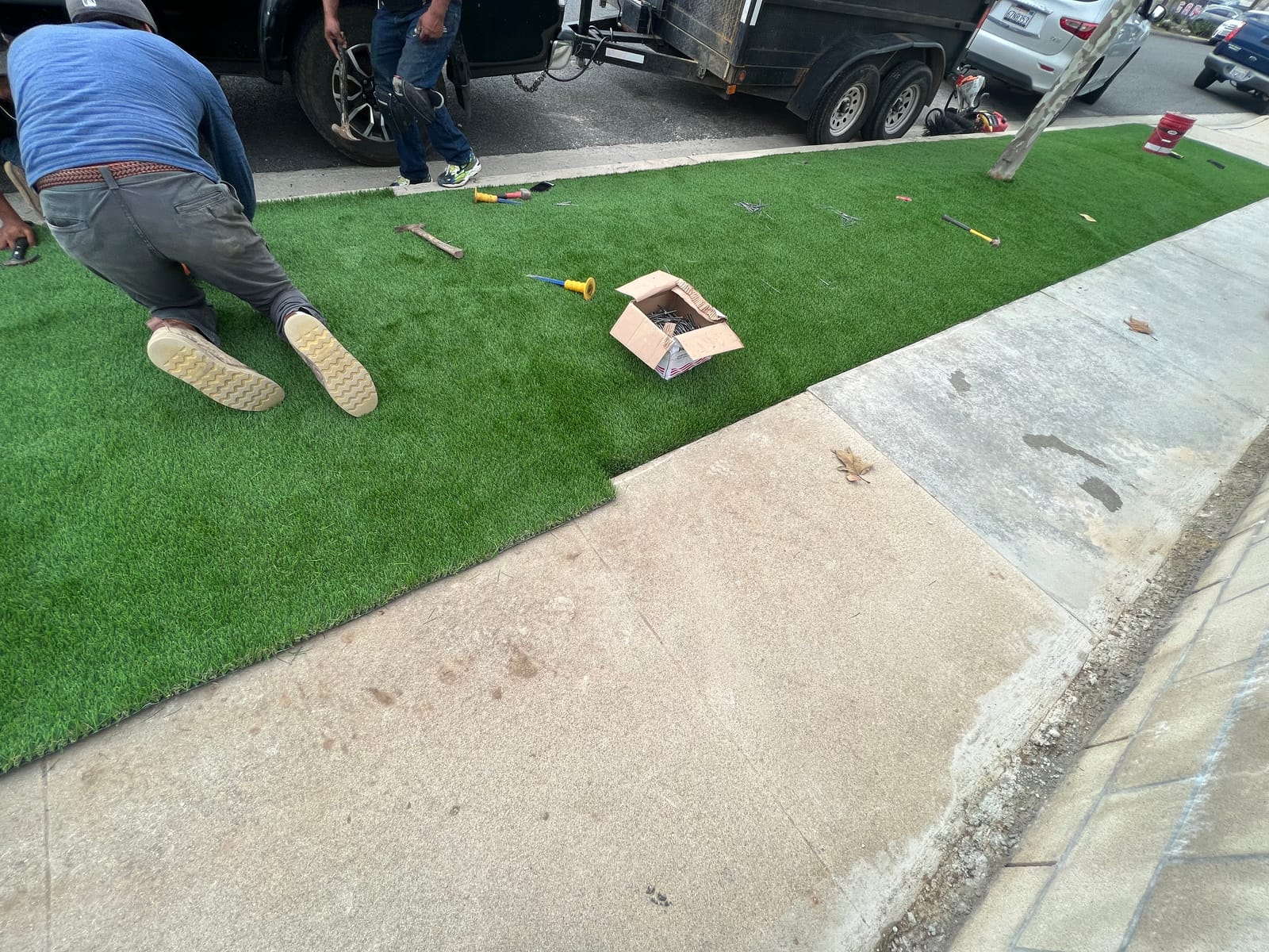 Artificial turf and concrete edge