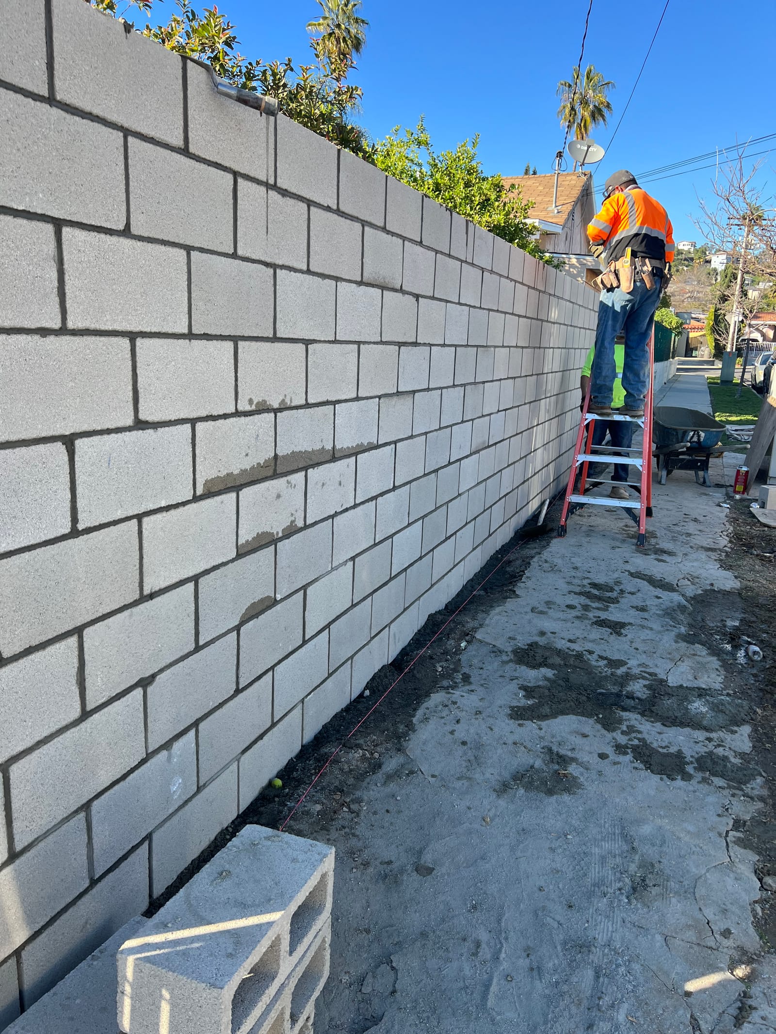 Concrete block wall