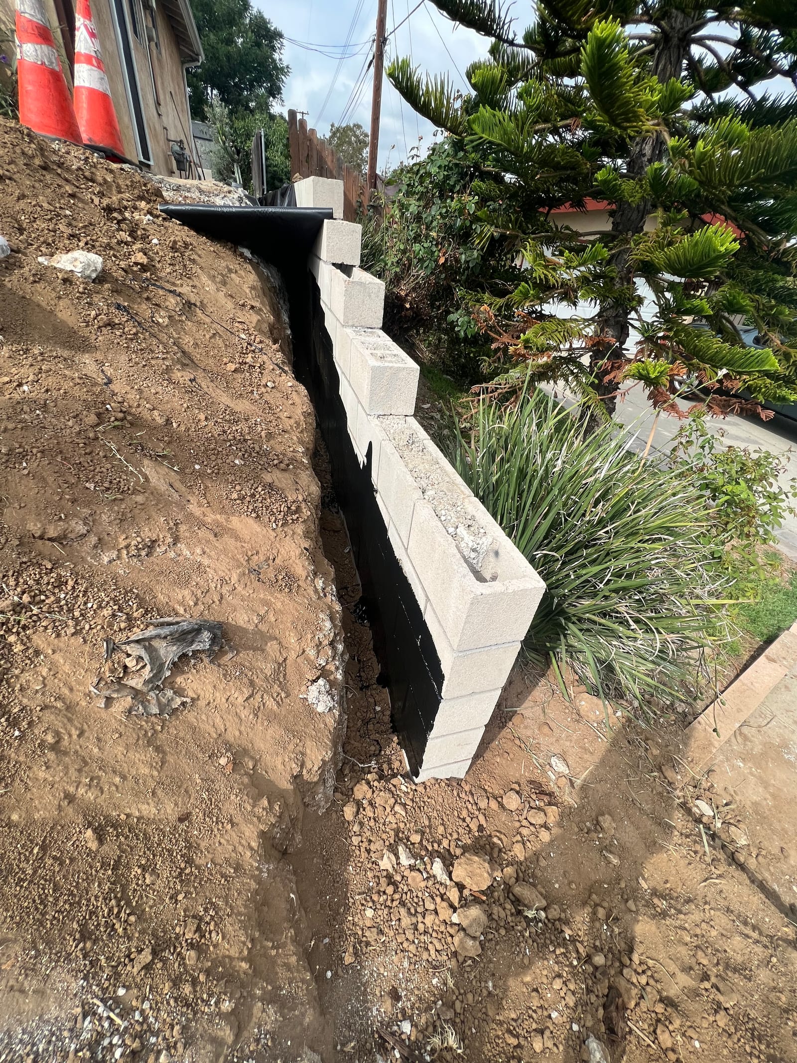 Retaining wall beside planter